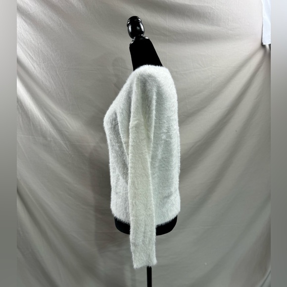 White Drop Shoulder Fuzzy Sweater - Picture 9 of 10